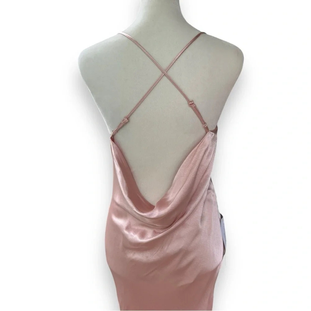 New Topshop Cowl Back Satin Midi Slip Dress in Blush | Size 4